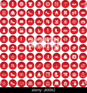 100 Frau shopping Icons set rot Stock Vektor