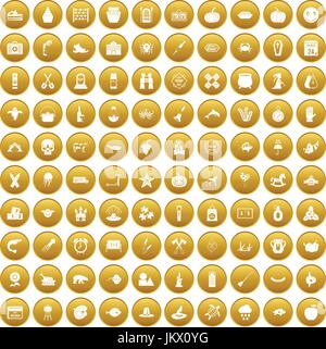 100 Herbstferien Icons set gold Stock Vektor