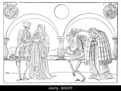 Digital verbessert:, der Tod bringt, Mönche und Priester, Illustration aus der Berner Totentanz von Nikolaus Manuel German, Veröffentlichung aus dem Jahr 1882 Stockfoto