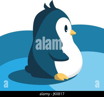 Abstrakte niedlichen Pinguin im Cartoon-Stil auf weißen und blauen Hintergrund isoliert. Lustiges Bild. Vektor-Illustration. Stock Vektor