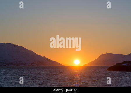 Arktische Sonnenuntergang Mitternacht Finnmark-Norwegen Stockfoto