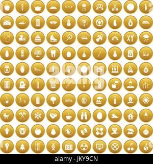 100 Kind Gesundheit Icons set gold Stock Vektor