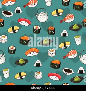 Eine Vektor-Illustration von nahtlosen Sushi Muster Wallpaper Hintergrund Stock Vektor