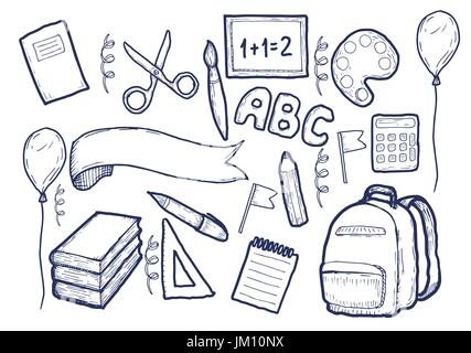 Zurück zu Schule Lieferungen skizzenhaft Notebook Doodles Stock Vektor