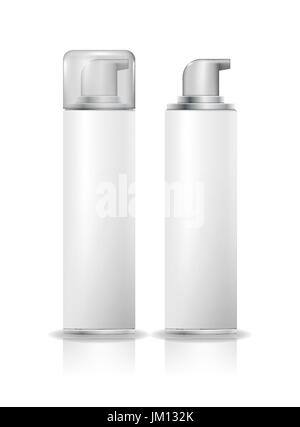 Rasieren kosmetische Flasche Schaumsprüher. Weiße Sprühbehälter mock-up. Vektor-Illustration. Behälter mit Gel für die Rasur. Stock Vektor