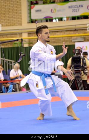 Wroclaw, Polen. 25. Juli 2017. Welt Spiele 2017 Karate-Wettbewerb, Herren Kata Finale Goldmedaille kämpfen in Wroclaw, Polen. Im Bild: Damian Quintero aus Spanien. Bildnachweis: Bartolomeus Magierowski/Alamy Live-Nachrichten. Stockfoto