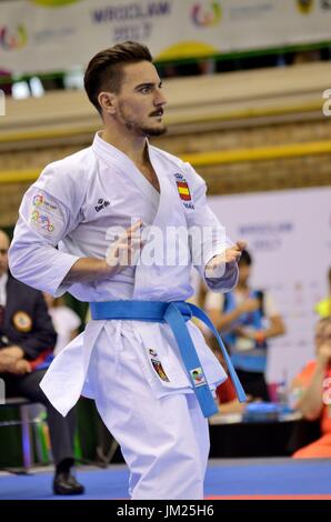 Wroclaw, Polen. 25. Juli 2017. Welt Spiele 2017 Karate-Wettbewerb, Herren Kata Finale Goldmedaille kämpfen in Wroclaw, Polen. Im Bild: Damian Quintero aus Spanien. Bildnachweis: Bartolomeus Magierowski/Alamy Live-Nachrichten. Stockfoto