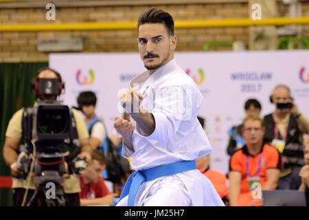 Wroclaw, Polen. 25. Juli 2017. Welt Spiele 2017 Karate-Wettbewerb, Herren Kata Finale Goldmedaille kämpfen in Wroclaw, Polen. Im Bild: Damian Quintero aus Spanien. Bildnachweis: Bartolomeus Magierowski/Alamy Live-Nachrichten. Stockfoto