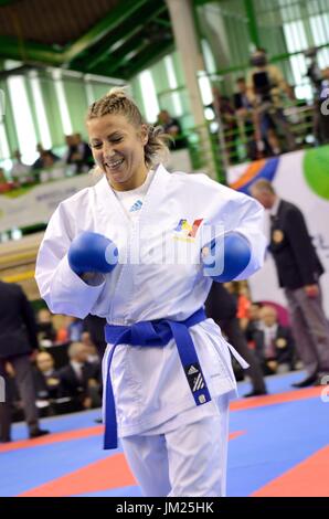 Wroclaw, Polen. 25. Juli 2017. Welt Spiele 2017, Karate-Wettbewerb, Damen Kumite 50kg Finale Goldmedaille kämpfen in Wroclaw, Polen. Im Bild: die Gewinnerin Alexandra Recchia aus Frankreich. Bildnachweis: Bartolomeus Magierowski/Alamy Live-Nachrichten. Stockfoto
