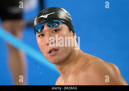 Budapest, Ungarn. 25. Juli 2017. Yasuhiro Koseki (JPN) Schwimmen: Yasuhiro Koseki Japan reagiert nach dem 17. FINA Weltmeisterschaften 2017 Budapest Herren 50 m Brustschwimmen Wärmeregelung Duna Arena in Budapest, Ungarn. Bildnachweis: Enrico Calderoni/AFLO SPORT/Alamy Live-Nachrichten Stockfoto