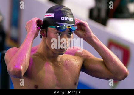 Budapest, Ungarn. 25. Juli 2017. Ryosuke Irie (JPN) Schwimmen: Ryosuke Irie Japan reagiert nach der 17. FINA Weltmeisterschaften 2017 Budapest Herren den 100 m Rücken Finale am Duna Arena in Budapest, Ungarn. Bildnachweis: Enrico Calderoni/AFLO SPORT/Alamy Live-Nachrichten Stockfoto