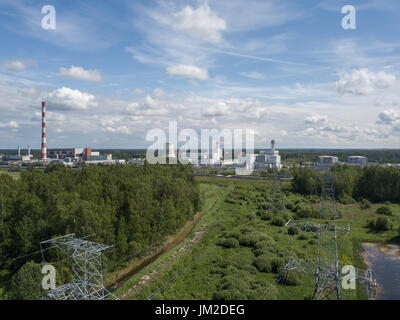 Luftaufnahme von Riga TEC-2 Strom Kraftwerk Drohne Draufsicht Stockfoto