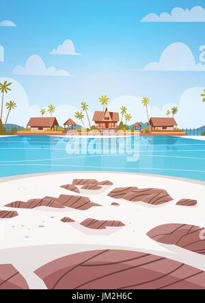 Meer Küste Strand mit Hotel Villa Landschaft schöne Küstenstadt Sommerurlaub Konzept Stock Vektor