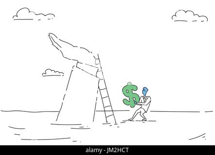 Business-Mann Klettern Leiter Dollarzeichen Geld Wachstumserfolg Concept Finance Holding Stock Vektor