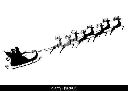 Santa Claus reitet in einem Schlitten im Kabelbaum auf das Rentier Stock Vektor