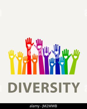Händen Vielfalt Farbe mit Herzen Stock Vektor