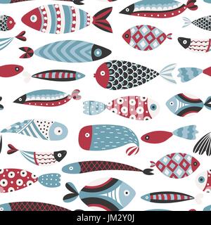 Nahtlose Muster mit den Fischen. Hand gezeichneten Unterwasserwelt. Bunte künstlerischen Hintergrund. Aquarium Stock Vektor