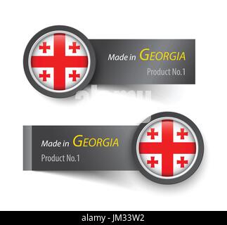 Flaggen-Symbol und Beschriftung mit Text in Georgien gab. Stock Vektor