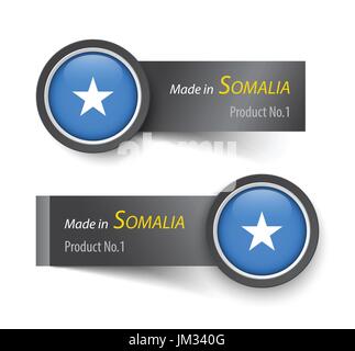 Flaggen-Symbol und Beschriftung mit Text in Somalia gemacht. Stock Vektor