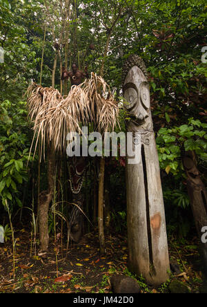 Schlitztrommel Gong im Dschungel auf einem zeremoniellen namens Nasara, Insel Ambrym, Olal, Vanuatu Stockfoto