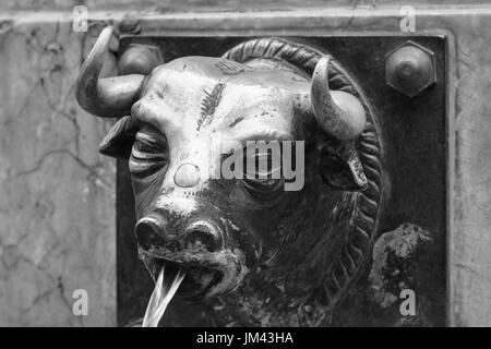 Bull Head Brunnen Detail in Teruel. Torico Plaza. Spanien Tourismus. Horizontale Stockfoto