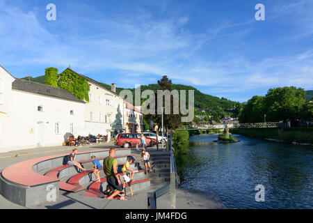 Fluss Erlauf, Altstadt, am Flussufer, Scheibbs, Mostviertel, Niederösterreich, Niederösterreich, Österreich Stockfoto