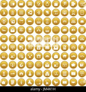 100 Postdienst Icons set gold Stock Vektor