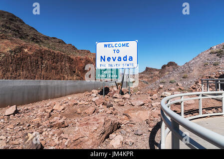 Melden Sie willkommen in Nevada in der Nähe von Hoover Dam, Nevada, Arizona, USA an Stockfoto