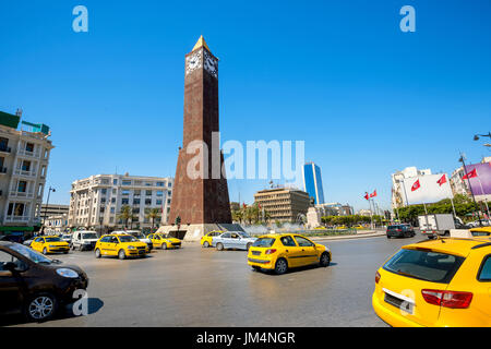 Berühmten Uhrturm am Zentralplatz Stadt Tunis. Tunesien, Nordafrika Stockfoto