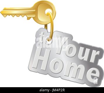Home-Taste mit Ring und Schlüsselbund auf weißem Hintergrund. Stock Vektor