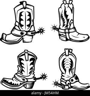 Satz von der Cowboy-Stiefel-Illustrationen. Design-Elemente für Label, Emblem, Zeichen, Logos, Abzeichen. Vektor-illustration Stock Vektor