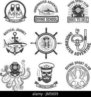 Satz von Scuba Diving Club Embleme. Design-Elemente für Label, Emblem, Logo, Zeichen. Vektor-illustration Stock Vektor