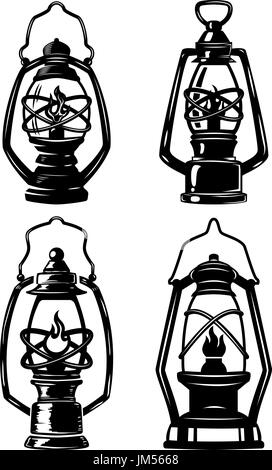 Festlegen des alten Formats Petroleumlampen. Design-Elemente für Label, Wahrzeichen, Zeichen, Abzeichen, Poster, T-shirt. Vektor-illustration Stock Vektor