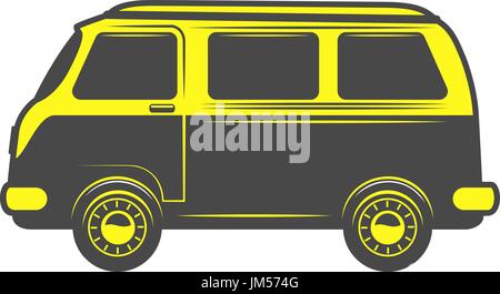 Retro-Bus-Symbol isoliert auf weißem Hintergrund. Design-Elemente für Label, Wahrzeichen, Zeichen, Logo, Plakat. Vektor-Illustration. Stock Vektor