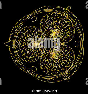 Gold-Mandala für Malbuch. Dekorative schwarze Runde Kontur Ornament. Ungewöhnliche Blütenform. Orientalische und Anti-Stress-Therapie Muster. Yoga-Logos-d Stockfoto