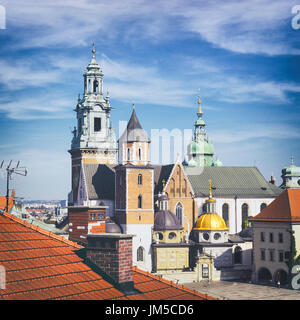 Blick auf den Wawel Royal Dom (Katedra Wawelska) vom Castel Turm, Wawel-Hügel, Krakau Stockfoto