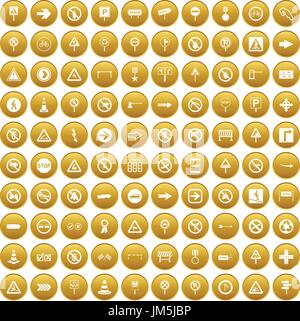 100 Verkehrsschilder Icons Set gold Stock Vektor