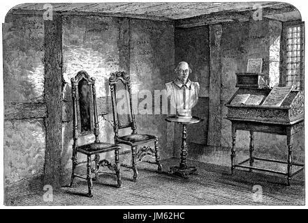 1870: das Zimmer, wo William Shakespeare, in das 16. Jahrhundert, Henley Street, London, Warwickshire, England geboren wurde, Stockfoto