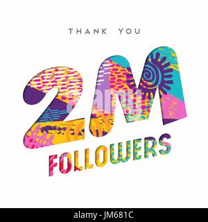 2 Millionen Scherenschnitt Anhänger danke Nummer Abbildung. Spezieller Benutzer Torjubel für 2000000 social-Media-Freunde, Fans und Abonnenten. EPS1 Stock Vektor