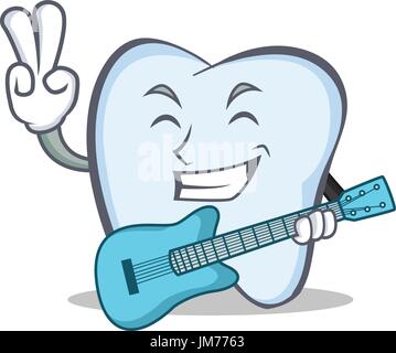 Zahn-Charakter-Cartoon-Stil mit Gitarre Stock Vektor
