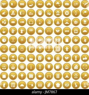 100 Tee Zeit essen Icons set gold Stock Vektor