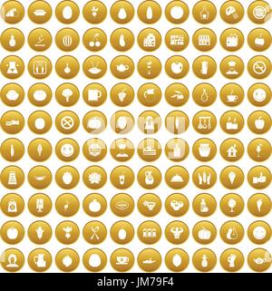 100 vegetarischen Café Icons set gold Stock Vektor