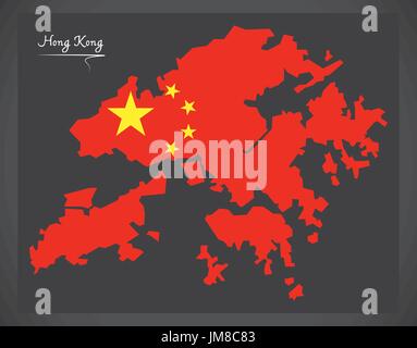 Hong Kong China Karte mit chinesischen Nationalflagge illustration Stock Vektor