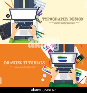 Grafische Web-Design. Zeichnen und malen. Entwicklung. Illustration, skizzieren, freier. User-Interface. UI. Computer, Laptop. Stock Vektor
