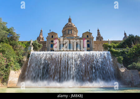 Barcelona-Catalunya Spanien Barcelona Stadt Palau Nacional National Art Museum of Catalonia Plaça de Les Cascades Wasserkaskade Montjuic-Barcelona-Spanien Stockfoto