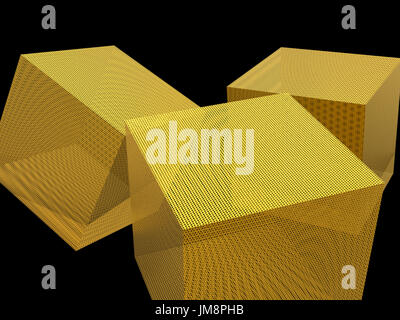 3D Rendering golden Cube auf schwarzem Hintergrund Stockfoto