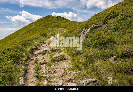 Sommer-Berglandschaft. Wanderweg bergauf durch den Grat zum Gipfel. schöne Natur-Szene im Sommer Stockfoto