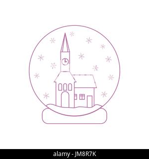 Vector Abbildung: Rathaus mit Uhr und das Haus innen Glaskugel mit Schnee. Design Element für Postkarte, Einladung, Banner oder Flyer i Stock Vektor