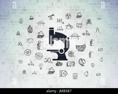 Wissenschaft-Konzept: Mikroskop auf digitale Daten Papierhintergrund Stockfoto