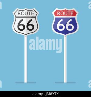 Route 66 Straße Zeichen gesetzt. Vektor-illustration Stock Vektor